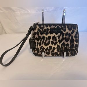 NEW COACH Leopard Spotted Mini Bag Wristlet with Silver Hardware.